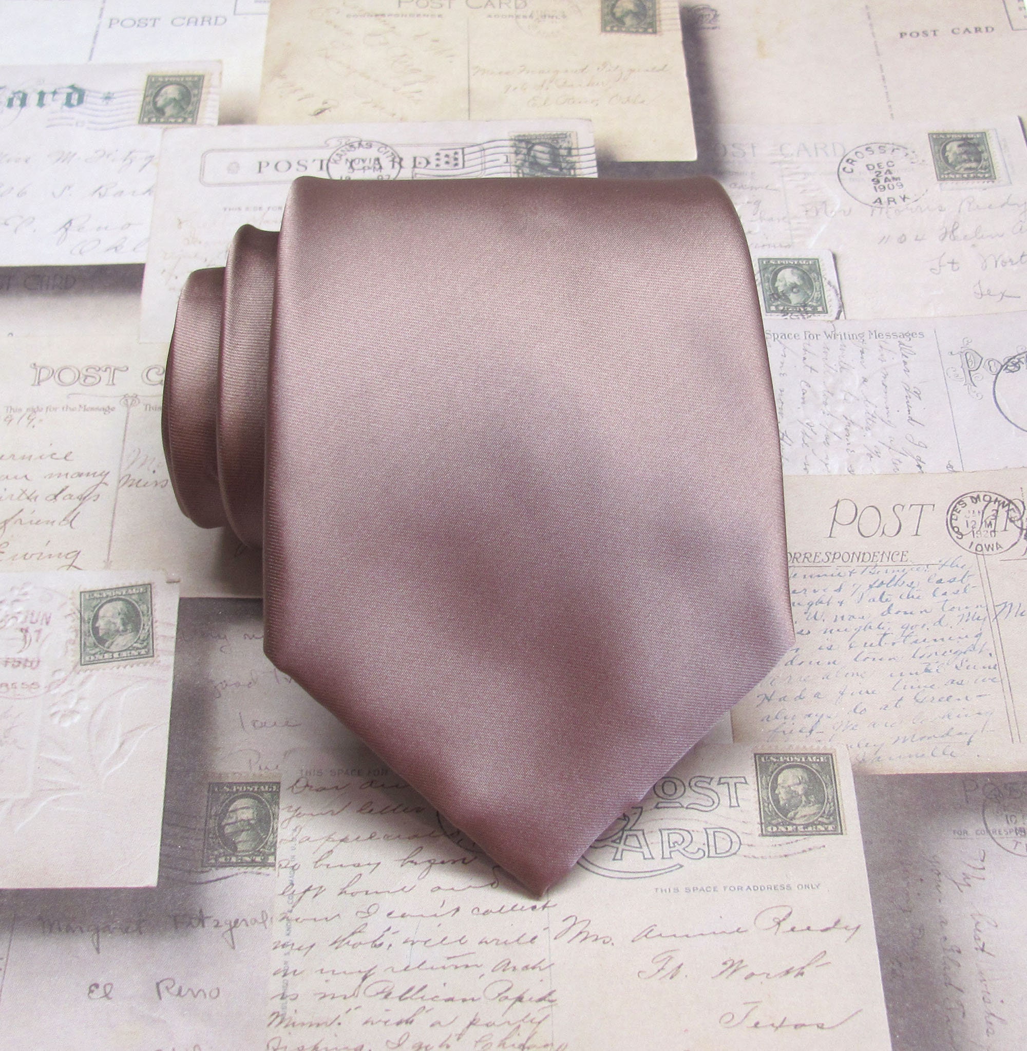 Quartz Mens Tie With Matching Pocket Square Option. Muted Mauve Dusty…