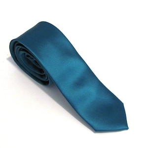 Mens Necktie Teal Silk Skinny Necktie With Matching Pocket Square Handkerchief Option image 1