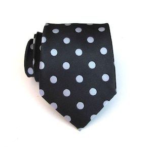 Mens Ties. Necktie Black Light Gray Dot Men Silk Tie