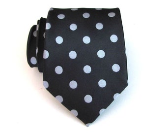 Mens Ties. Necktie Black Light Gray Dot Men Silk Tie