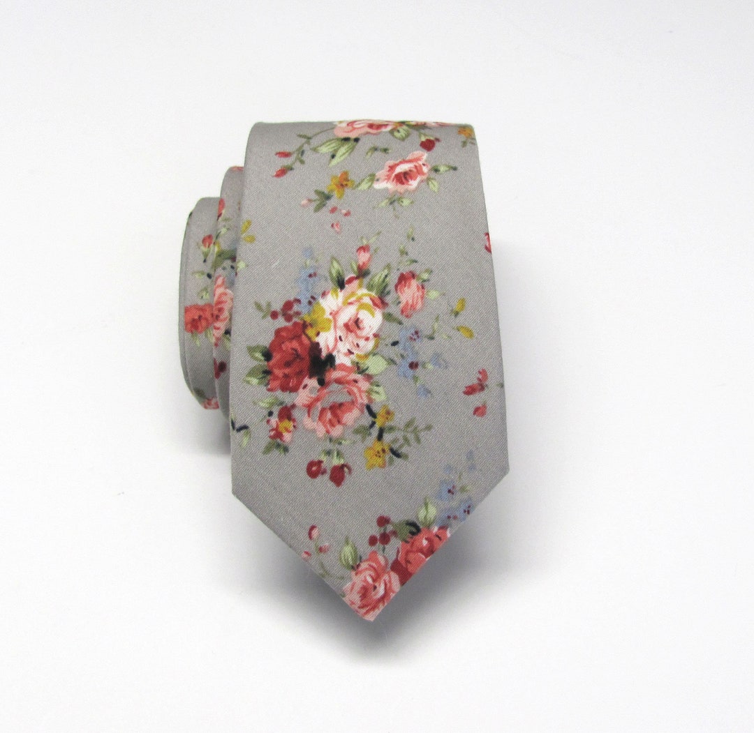 mens grey floral tie