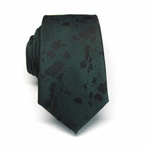 Mens Tie Dark Forest Green Black Floral Slim Modern Fit Necktie with Matching Pocket Square Option