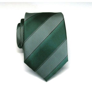 Mens Tie Green Black and White Striped Necktie With Matching Pocket Square Option