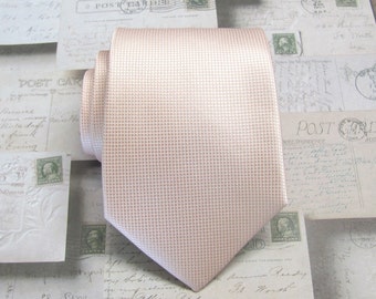 Mens Ties. Pastel Peach Pale Apricot Petal Angel Blush Checkered Pattern Silk Necktie With Matching Pocket Square Option