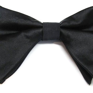 Black Butterfly Bow Tie Tom Ford Inspired Black Tear Drop Long Pretied Bow Tie With Matching Pocket Square Handkerchief