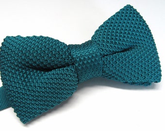 Peacock Teal Knit Bow Tie Teal Green Bowtie