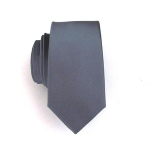 Mens Tie Gray Skinny Silk Necktie With Matching Pocket Square Handkerchief Option