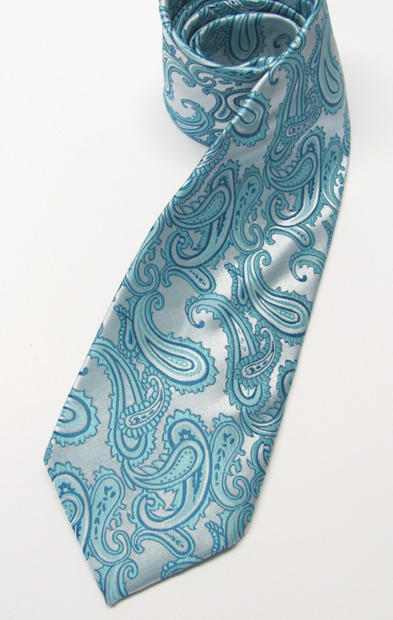 Mens Ties Turquoise Teal Blue Paisley Mens Silk Necktie Etsy
