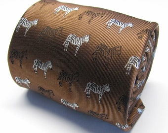 Mens Ties Brown Black White Zebra Design Cartoon Silk Necktie With Matching Pocket Square Option