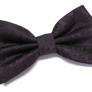 FREE POCKET SQUARE Mens Bowtie Eggplant Purple Black Floral Bow tie With Matching Pocket Square