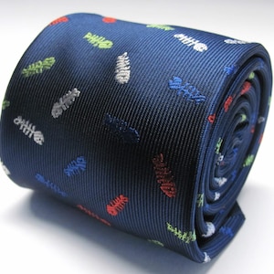 Blue Tie With Fish Bone Skeleton Design Necktie