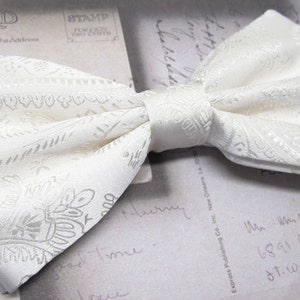 Mens Bowties. Ivory Paisley Bow tie With Matching Pocket Square Option image 1