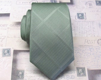 Light Dusty Sage Green Plaid Slim Modern Fit Necktie with Matching Pocket Square Option