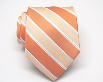 Peach Tie Mens Tie. Peach and Apricot Stripes Mens Necktie