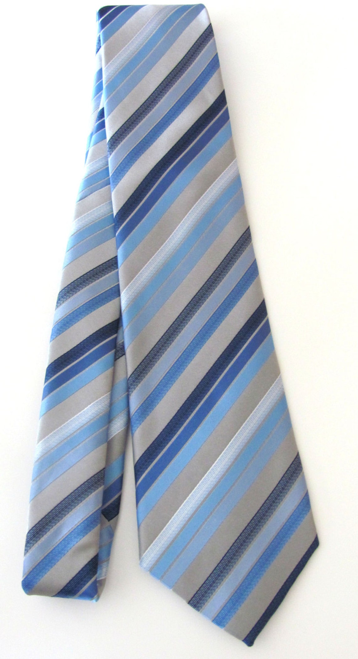 Mens Ties Silver Gray Navy Blue Powder Blue Stripes Necktie Etsy
