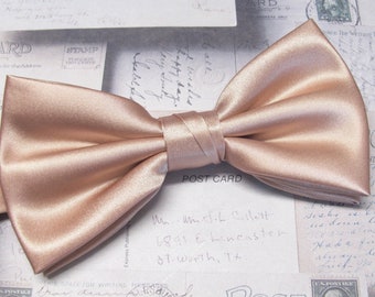 Mens Bowtie Pink Champagne Bow Tie With Matching Pocket Square Option