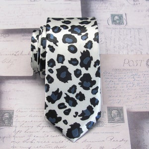 CLEARANCE SALE Animal Print Skinny Tie Black Dark Blue Animal Print on Off White Skinny Necktie
