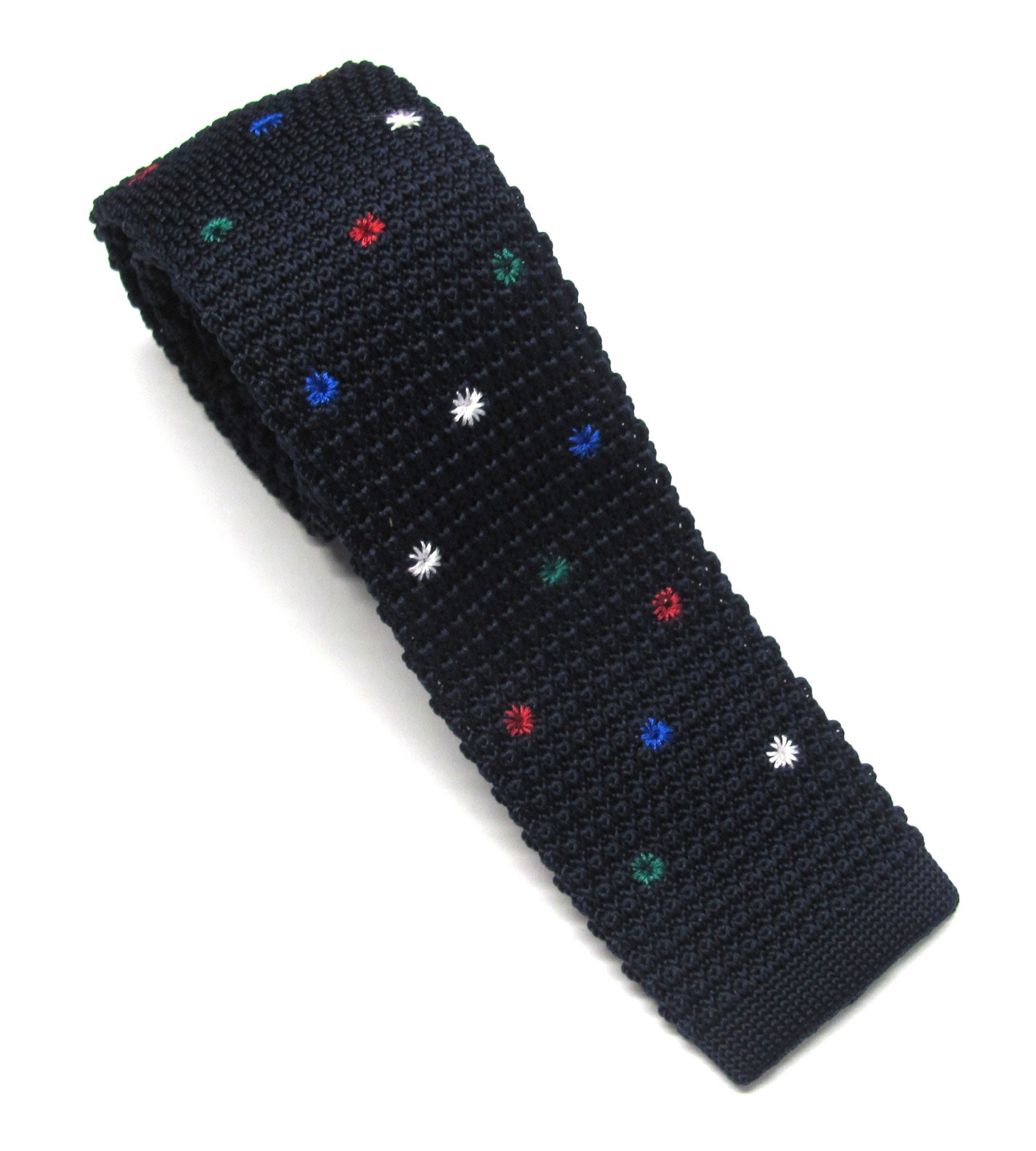 Cravatta Classica Uomo In Seta Jacquard, Pois Blu E Rossi - Tessuta A Mano, Lunghezza Classica