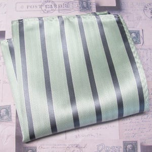 Pocket Squares Mint Green Gray Stripes Hanky Handkerchief
