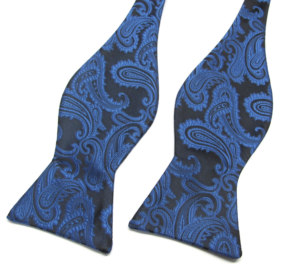 Free Style Mens Bow Tie. Blue Black Paisley Self Tie Bowties - Etsy