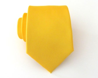 Yellow Tie With Matching Pocket Square Set Poppy Yellow Mens Necktie Handkerchief Option