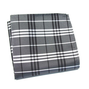 Pocket Square Gray Black White Plaid Hanky Handkerchief