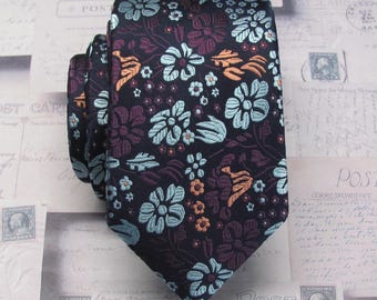 NEW! Mens Ties Purple Blue Nude Peach Floral Necktie With Matching Pocket Square