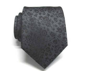 Mens Ties Black Dark Gray Floral Mens Silk Necktie Wedding Ties With Matching Pocket Square Option