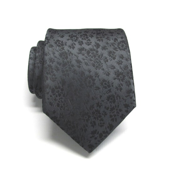 Mens Ties Black Dark Gray Floral Mens Silk Necktie Wedding Etsy