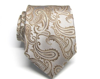 Mens Ties Brown Taupe Tan Paisley Mens Silk Necktie Wedding ties. With Matching Pocket Square Option