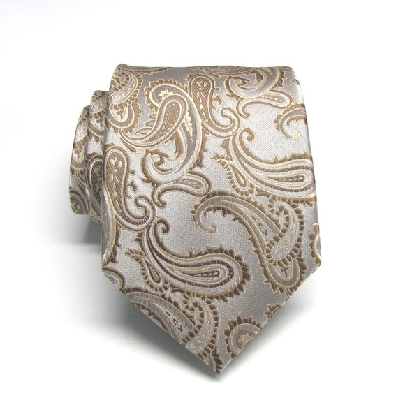 Mens Ties Brown Taupe Tan Paisley Mens Silk Necktie Wedding ties. With Matching Pocket Square Option