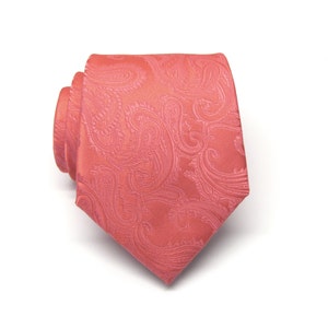 Mens Ties Coral Paisley Mens Wedding Neckties. Groomsmen Ties Silk Necktie with Matching Pocket Square Option