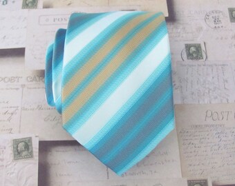 Necktie Blue Cream Gold Stripes Mens Tie