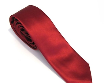 Necktie Red Silk Mens Skinny Tie With Matching Pocket Square Handkerchief Option
