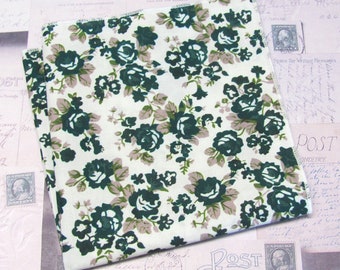 Pocket Square Cotton White Green Floral Hanky Handkerchief