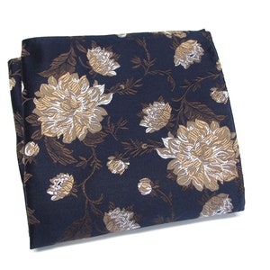 Pocket Square Navy Blue Gold Floral Hanky Handkerchief