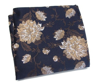 Pocket Square Navy Blue Gold Floral Hanky Handkerchief