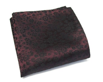 Pocket Square Handkerchief Burgundy Black Floral Hanky Handkerchief