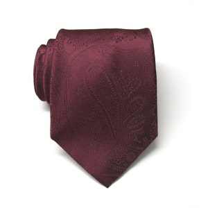 Mens Ties. Wedding Ties. Burgundy Paisley Silk Necktie With Matching Pocket Square Option image 1