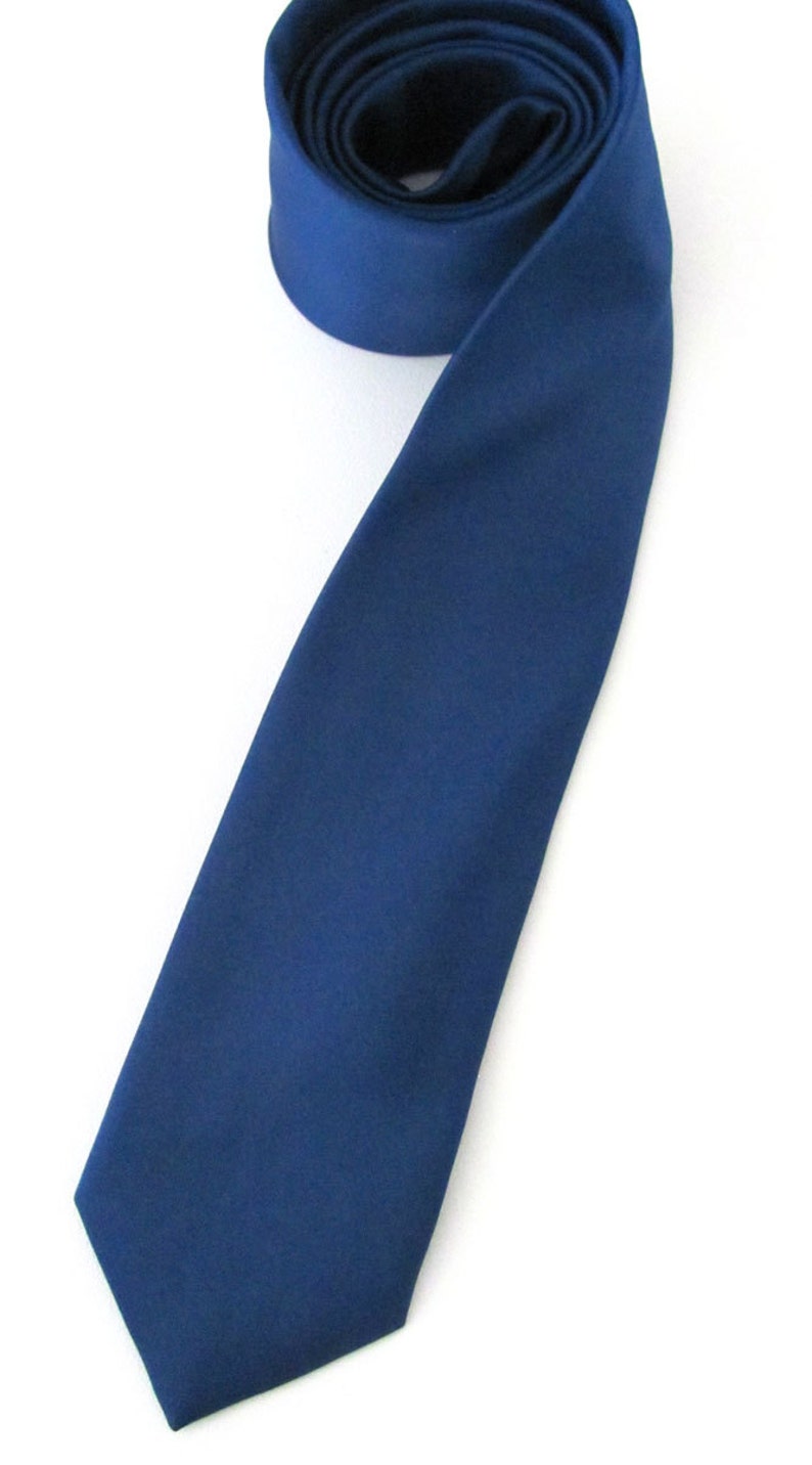 Skinny Tie Dark Blue Skinny Necktie With Matching Pocket Square Handkerchief Option image 2