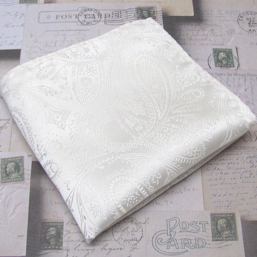 Pocket Square Ivory Paisley Hanky Handkerchief