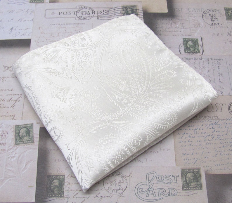 Pocket Square Ivory Paisley Hanky Handkerchief