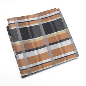 Pocket Square Rust Gold Black Plaid Hanky Handkerchief