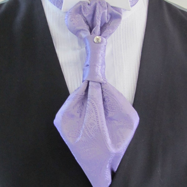 Mens Lavender Paisley Ascot Cravat Pre Tied Mens Ascot With Crystal Stick Pin Formal Ascot