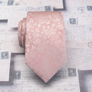FREE POCKET SQUARE Slim & Standard Sized Ties Dusty Rose Pink Floral Mens Silk Necktie Wedding Ties With Matching Pocket Square