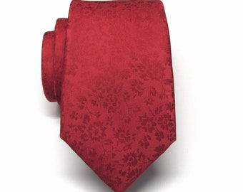 Herren-Krawatten, Apfelrot, Blumenmuster, Herren-Krawatte aus Seide, Hochzeitskrawatten mit passender Einstecktuch-Option