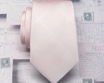 CLEARANCE SALE Mens Tie Pale Pink Blush Plaid Mens Necktie