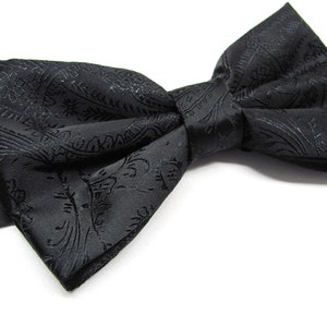 Mens Bowtie. Bowties. Black Paisley Bow tie With Matching Pocket Square Option