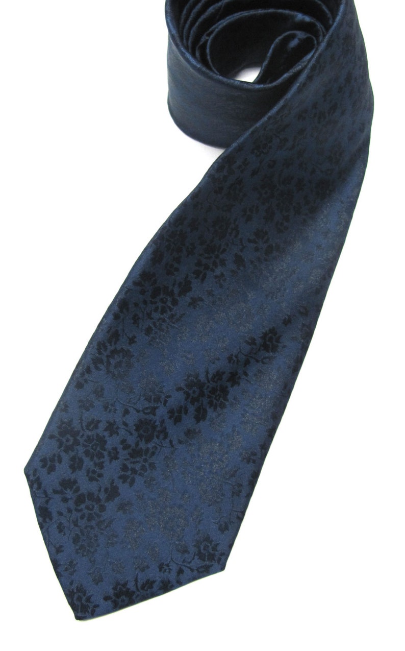 Mens Ties Navy Blue Floral Mens Silk Necktie Wedding Ties With Matching Pocket Square Option image 2