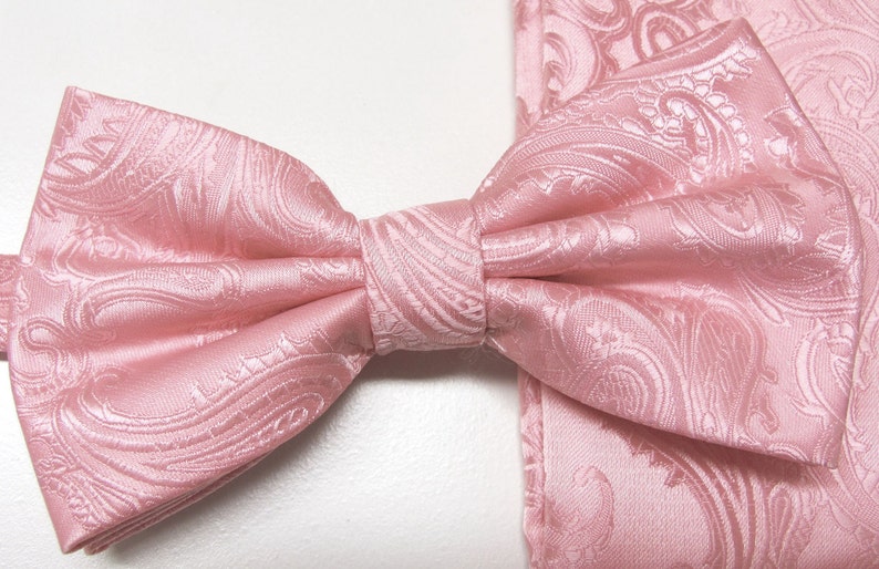 Mens Bowties. Pink Paisley Bow tie With Matching Pocket Square Etsy